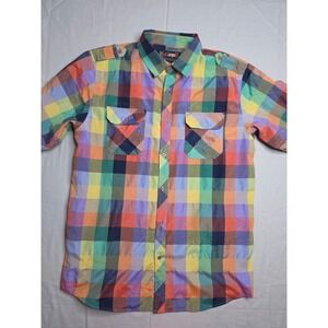 Blac Lacquer Shirt Men's 2XL Multicolor Plaid Cotton Shoulder Straps Button-Up